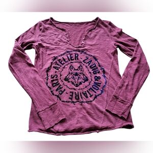 Pre-owned Zadig & Voltaire Maroon Long Sleeve V-Neck Top Sz XS Punk Designer